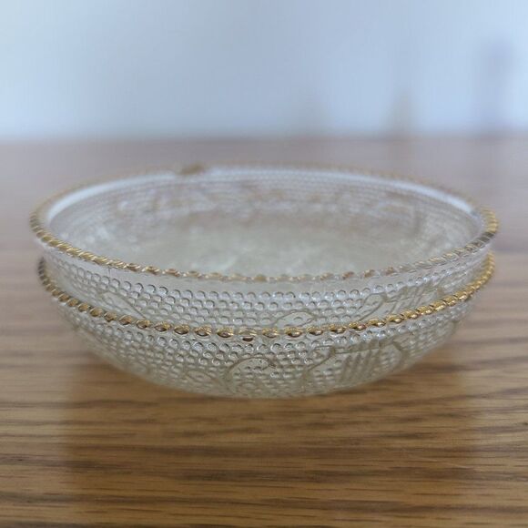 Jeannette Harp Depression Pressed Glass Coaster Trinket Dishes Gold Beaded Rim - Picture 15 of 15